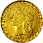 COLOMBIA. 1871 20 Pesos. Medellín mint. Restrepo M337.6. AU-58 (PCGS).