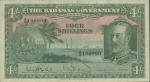 Bahamas Government issue, 4 shillings, ND (1935), serial number A/2 190899, green and pink, George V