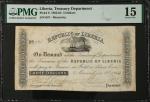 1862年利比里亚3元 PMG F 15 Treasury of Liberia. 3 Dollars
