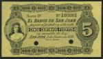 Banco de San Juan, Argentina, printers archival specimen 5 Centavos Fuertes, 2 January 1876, serial 