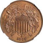 1865 Two-Cent Piece. VP-011. Plain 5. Repunched Date, 18/18. MS-66 RB (NGC).