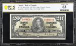 CANADA. Bank of Canada. 20 Dollars, 1937. BC-25c. PCGS Banknote Choice Uncirculated 63.
