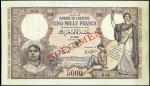 Banque de lAlgerie, specimen 5000 francs, 9 April 1942, serial number W.82-120, blue, pink and brown