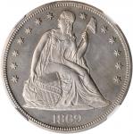 1869 Liberty Seated Silver Dollar. OC-P2. Rarity-4. Doubled Die Reverse. Proof-63 (NGC).