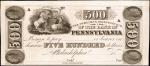 Philadelphia, Pennsylvania. Bank of Pennsylvania. ND (18xx). $500. Uncirculated. Proof.