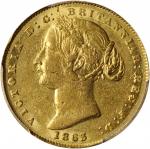 AUSTRALIA. Sovereign, 1863-S. Sydney Mint. Victoria. PCGS AU-58 Gold Shield.