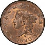 1820 Matron Head Cent. Newcomb-13. Large Date. Rarity-1. Mint State-65 RB (PCGS).