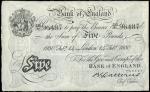 Bank of England, B.G. Catterns, ｣5, London, 14 February 1930, serial number 332/H 96487, black and w
