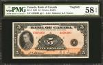 CANADA. Bank of Canada. 5 Dollars, 1935. BC-5. PMG Choice About Uncirculated 58 EPQ.