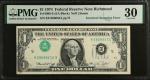 Fr. 1908-E. 1974 $1 Federal Reserve Note. Richmond. PMG Very Fine 30.Inverted Overprint Error.