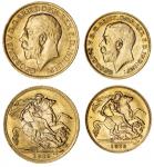 George V (1910-1936), Gold Coins (2), Sovereign, 1915, bare head left, rev. St George and Dragon, ed