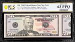 Fr. 2131-B. 2009 $50 Federal Reserve Note. New York. PCGS Banknote Choice Uncirculated 63 PPQ. Paper