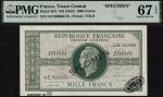 Republique Francaise, Tresor Central, WWII issue, [PMG Top Pop] specimen 1000 Francs, ND (1944), ser