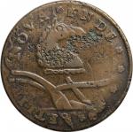 1787 New Jersey Copper. Maris 56-n, W-5310. Rarity-1. Camel Head—Overstruck on a 1787 Connecticut Co
