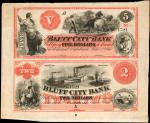 Caledonia, Illinois. Bluff City Bank. June 2, 1860. Uncut Pair $5-$2. Choice Very Fine.