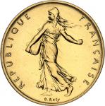 FRANCEVe République (1958 à nos jours). Piéfort de 1 franc Semeuse en Or, Frappe spéciale (SP) 1974,