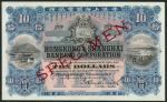 Hong Kong and Shanghai Banking Corporation, specimen $10, 1 January 1909, no serial numbers, blue an