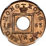 1863年香港一文。伦敦造币厂。(t) HONG KONG. Mil, 1863. London or Birmingham (Heaton) Mint. Victoria. NGC MS-65 Re