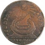 1787 Fugio Copper. Pointed Rays. Newman 15-K, W-6900. Rarity-6. STATES UNITED, 4 Cinquefoils. VF Det