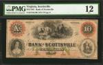 Scottsville, Virginia. Bank of Scottsville. 1861. $10. PMG Fine 12.