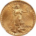 1909/8 Saint-Gaudens Double Eagle. FS-301. Unc Details--Cleaned (NGC).