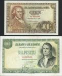 El Banco de Espana, 100 pesetas, 1948, red prefix D, brown and pale yellow, Bayeu at left, also 1000
