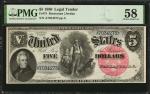 Fr. 74. 1880 $5 Legal Tender Note. PMG Choice About Uncirculated 58.