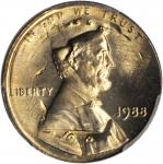 1988 Lincoln Cent--Overstruck on a 1988-P Roosevelt Dime--MS-65 (PCGS).