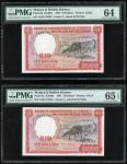 1961年马来亚及英属北婆罗州10元一对，编号A/20 154491-92, 分别评PMG65EPQ及64