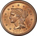 1850 Braided Hair Cent. Newcomb-23. Rarity-2. Mint State-66 RB (PCGS).