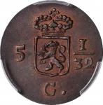 1805年荷兰东印度巴达维亚共和国1/2Duit铜币。NETHERLANDS EAST INDIES. Batavian Republic. 1/2 Duit, 1805. PCGS MS-62 Br