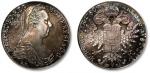 奥地利1853年礼品版“1780年玛丽亚特蕾莎女皇像”1泰勒银币一枚，现代后铸，镜面喷砂，打制规范精美，细节清晰，厚重黄油五彩包浆，亮丽闪耀，状态极佳，金盾PCGS PR66（88202036）为此公