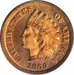 1869 Indian Cent. Snow-PR2. Repunched Date. Proof-65 RD Cameo (PCGS).
