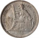 1886-A年坐洋一元银币。清洗。