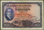 El Banco de Espana, 50 pesetas, 17 May 1927 (1931), serial number 8708190, purple on multicolour und