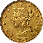 1839/8 Liberty Eagle. Type of 1838, Large Letters. AU-55 (NGC).