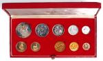 1981年南非「Long Set」精铸币一套10枚，有2兰特金币，及1兰特至半兰特，连原装红盒