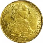 COLOMBIA. 1786-JJ 8 Escudos. Santa Fe de Nuevo Reino (Bogotá) mint. Carlos III (1759-1788). Restrepo