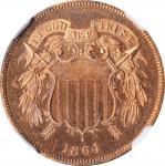 1864 Two-Cent Piece. Large Motto. Proof-63 RB (NGC).