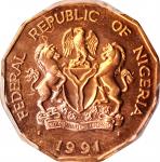 NIGERIA. 10 Kobo, 1991. PCGS SPECIMEN-66 Red Gold Shield.
