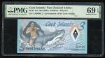 Cook Islands, polymer 3 dollar, ND (2021), fancy serial number AA000911, (Pick 11a), PMG 69EPQ