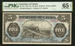 CANADA. Dominion of Canada. 5 Dollars, 1912. DC-21c. PMG Gem Uncirculated 65 EPQ.