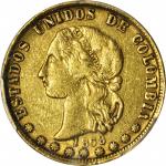 COLOMBIA. 1868 10 Pesos. Medellín mint. Restrepo M333.7. AU-50 (PCGS).