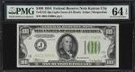 Fr. 2152-Jlgs. 1934 Light Green Seal $100 Federal Reserve Note. Kansas City. PMG Choice Uncirculated