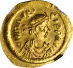 MAURICE TIBERIUS, 582-602. AV Semissis (2.26 gms), Constantinople Mint, 583-602. NGC MS, Strike: 4/5