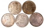Straits Settlements, a group of 5x silver dollar, 1907, Edward VII on obverse, (KM-26), Extremely Fi