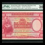 1947年汇丰银行100元，编号D464306，PMG 30，轻微修补