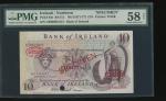 爱尔兰ND(1971-77) 10镑样票，PMG 58NET，背有胶贴痕。Bank of Ireland, £10 punch hole cancelled specimen note, nd (19