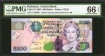 BAHAMAS. The Central Bank of the Bahamas. 100 Dollars, 2009. P-76. PMG Gem Uncirculated 66 EPQ.