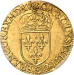 FRANCE / CAPÉTIENS Charles IX (1560-1574). Écu d’or au soleil 1565, H, La Rochelle.
